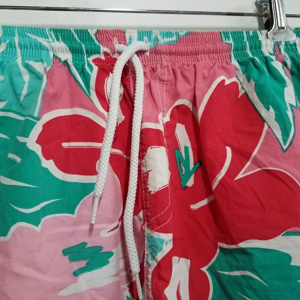 Chubbies Swim Trunks Mens Medium M Pink Green White Floral DAMAGED